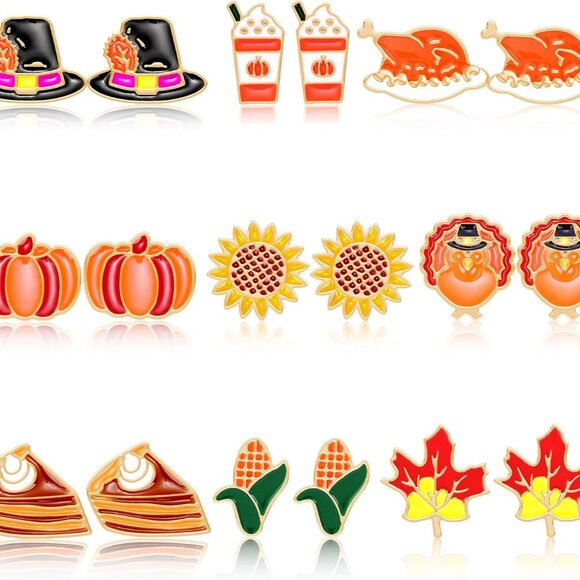 Jewelry - 9 Pairs Fall Enamel Stud Earrings for Women Thanksgiving Day Fall Autumn Earring